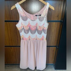 NEW! Pink Sequin Semi-Formal Mini Dress Gorgeous Wedding Spring Summer NWT - S